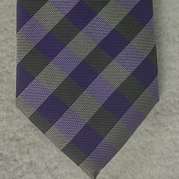 JF J. Ferrar Men's Purple, Gray, Dark Gray Striped 100% Polyester Men’ Neck Tie - Picture 3 of 12
